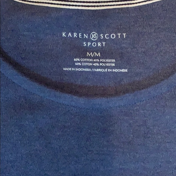 Karen Scott Sport Nautical LS Blue Striped Tee Shirt Top - Picture 4 of 7